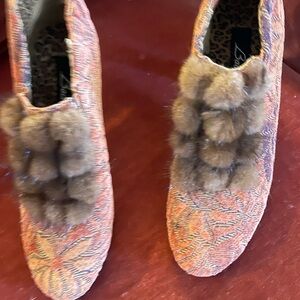 Dark brown mink and Brocade textured shoe boot. Beautiful!